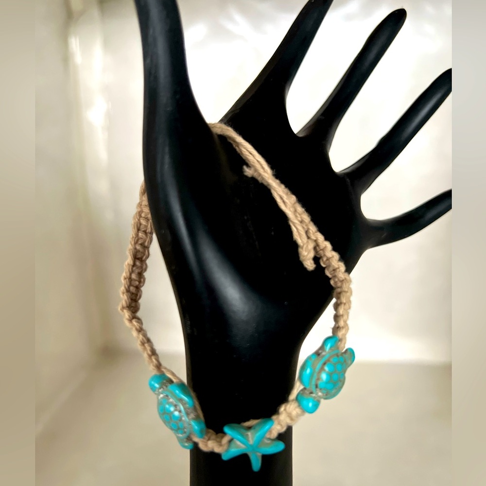 Genuine Turquoise Turtle and Starfish Bracelet